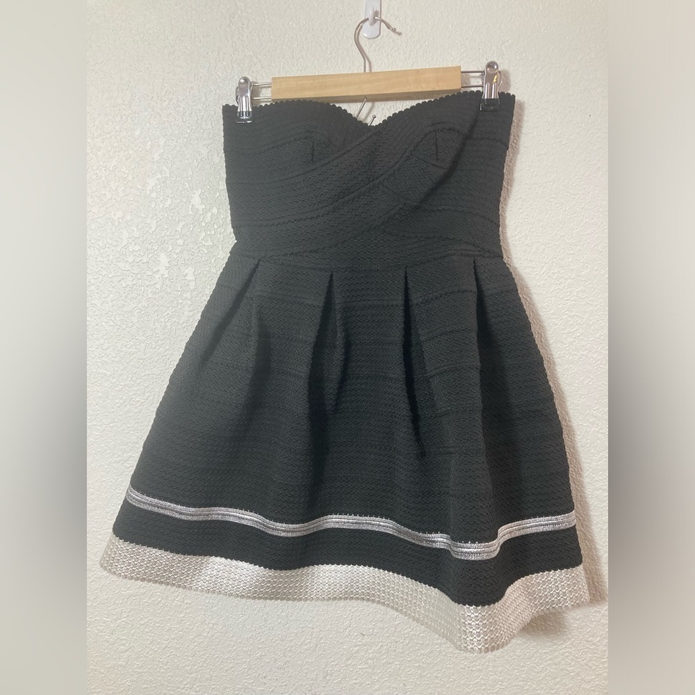 Sans Souci strapless bandage mini dress black white striped Medium - Picture 3 of 9
